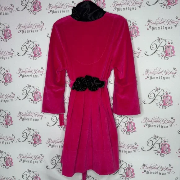 Betsey johnson robe pink black floral detail waist tie belt brand new with tags - Picture 2 of 14